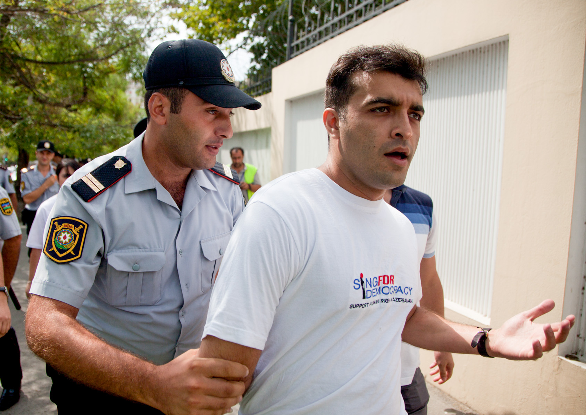 The lawyer and human rights activist Rasul Jarafov is arrested by Azerbaijani police before being imprisoned.