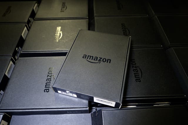 Kindle electronic readers are stacked at Amazon's San Bernardino Fulfillment Center 