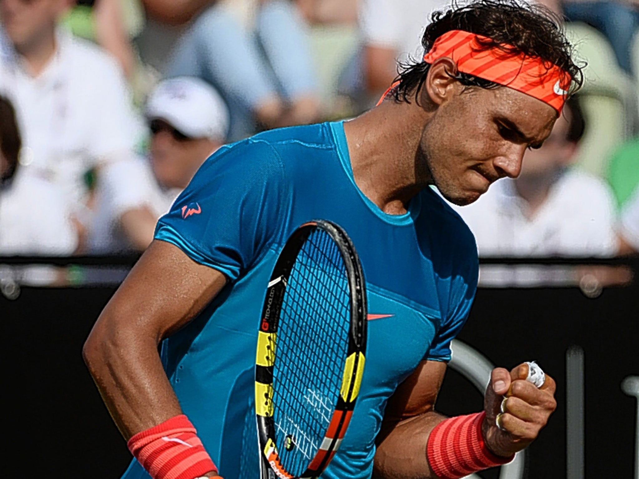 Rafael Nadal after winning a point on his way to victory against Marcos Baghdatis yesterday