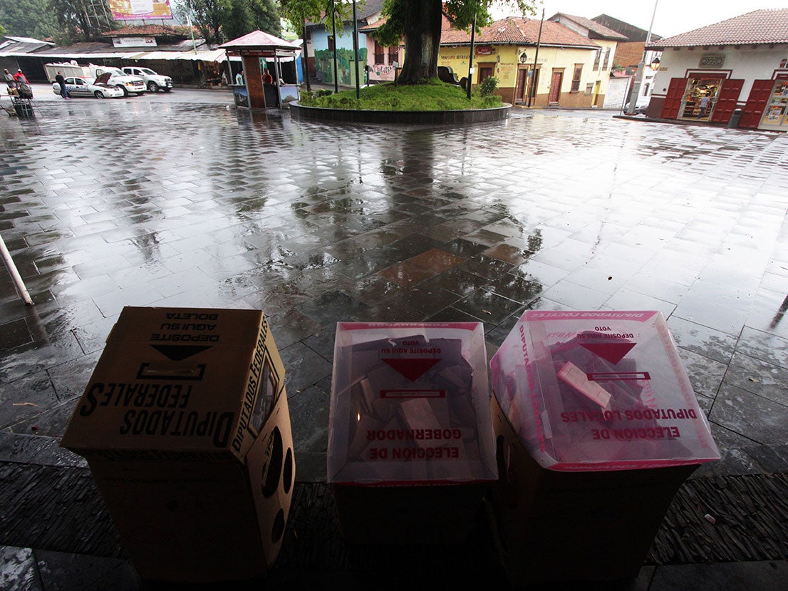 Electoral boxes at a polling station in the state of Michoacan in Mexico