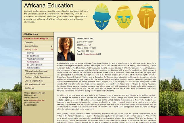 Ms Dolezal's university biography says that she received her master's degree from an historically black university in Washington DC