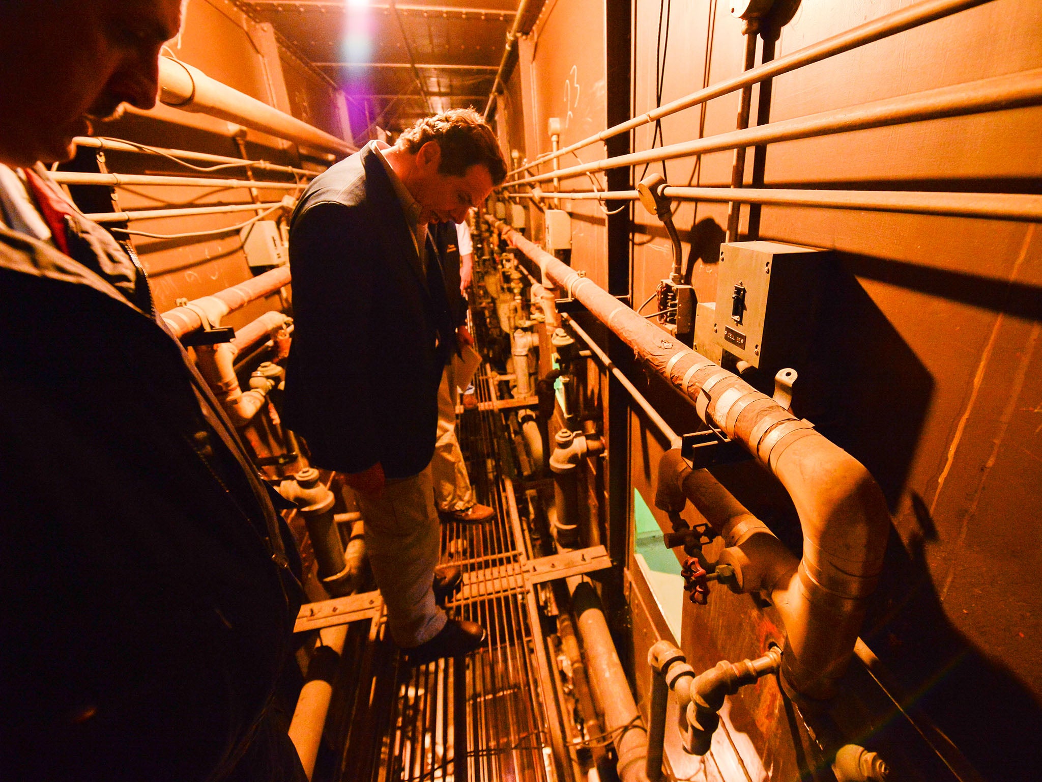 New York Gov. Andrew Cuomo is shown the escape path where two convicted murderers fled from the Clinton Correctional Facility June 6, 2014 in Dannemora, New York.