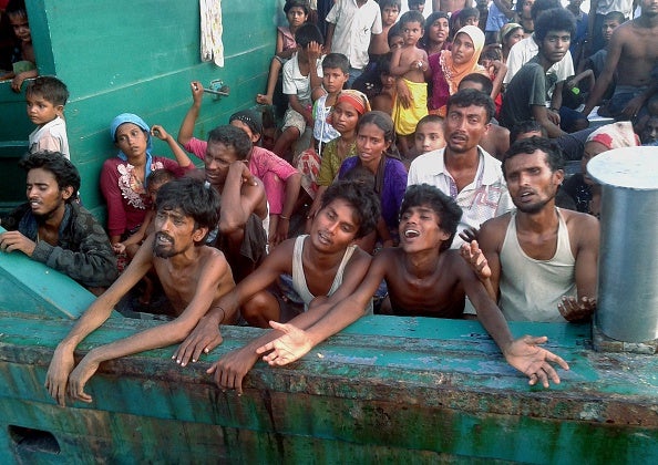 The migrants on a boat which was adrift on the Andaman Sea