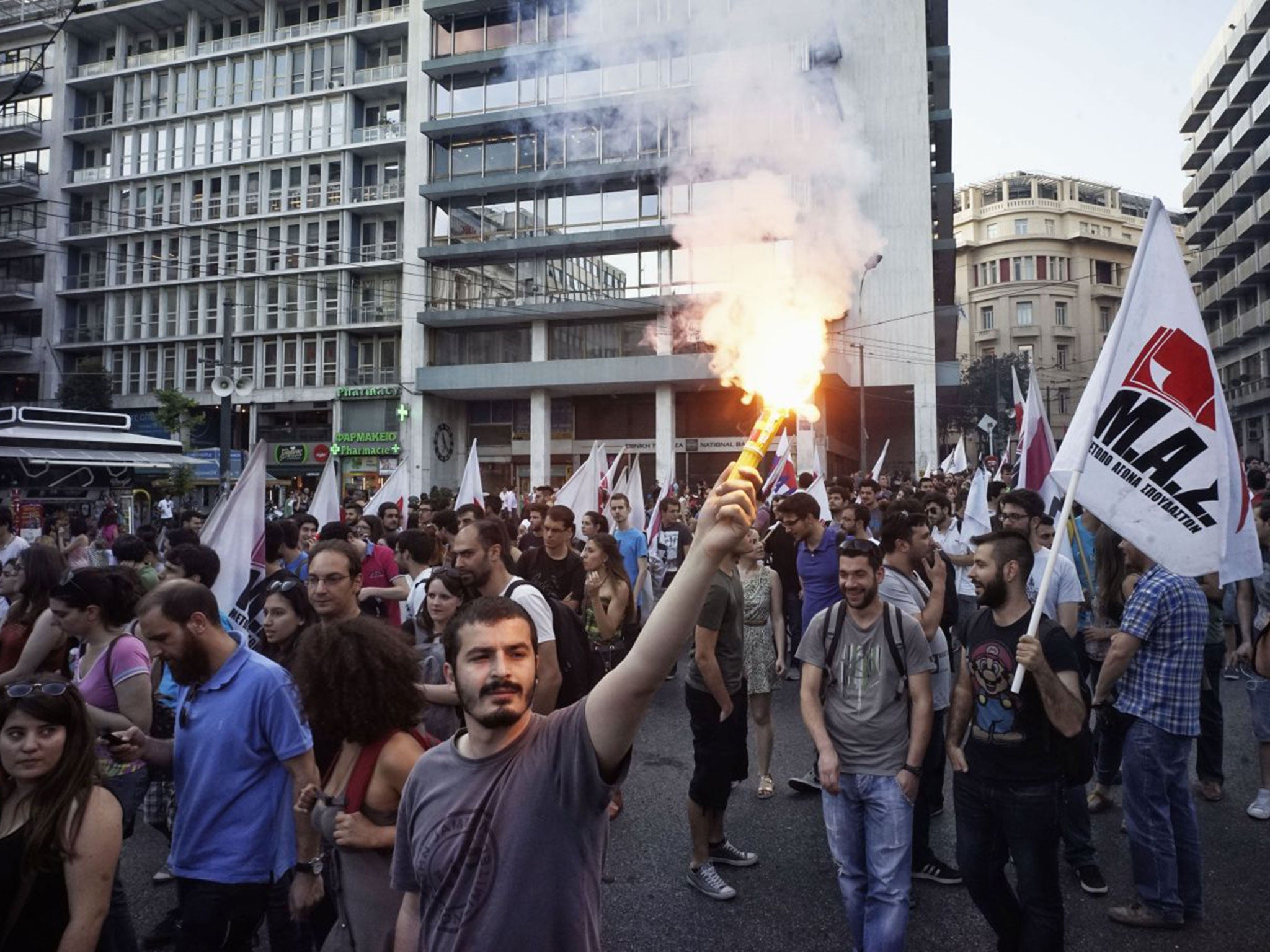 Supporters of the union PAME take part in an anti-austerity rally in Syntagma Square, Athens, in protest against the reforms demanded by Greece’s creditors