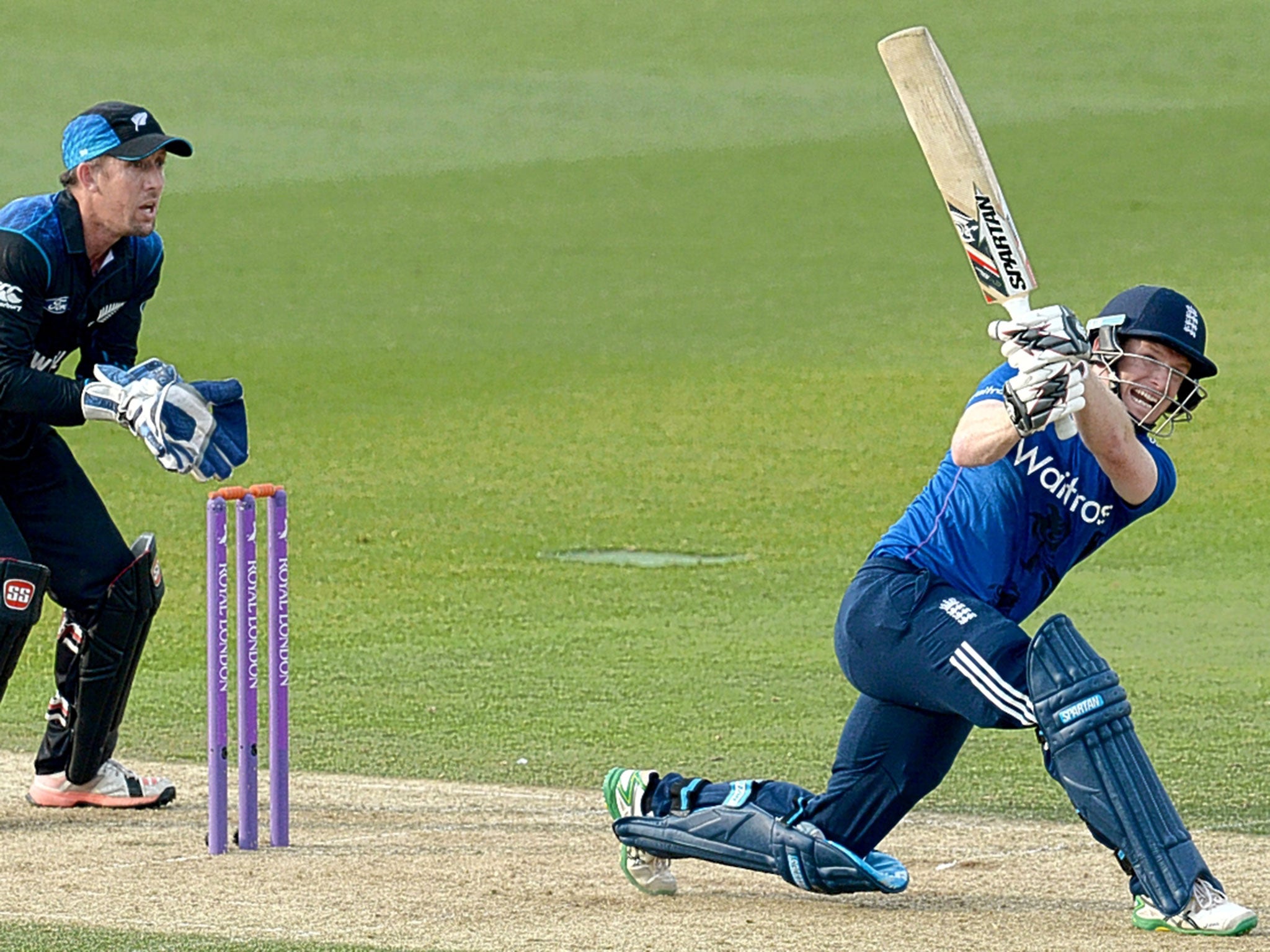 Eoin Morgan in full flow for England at The Oval on Friday