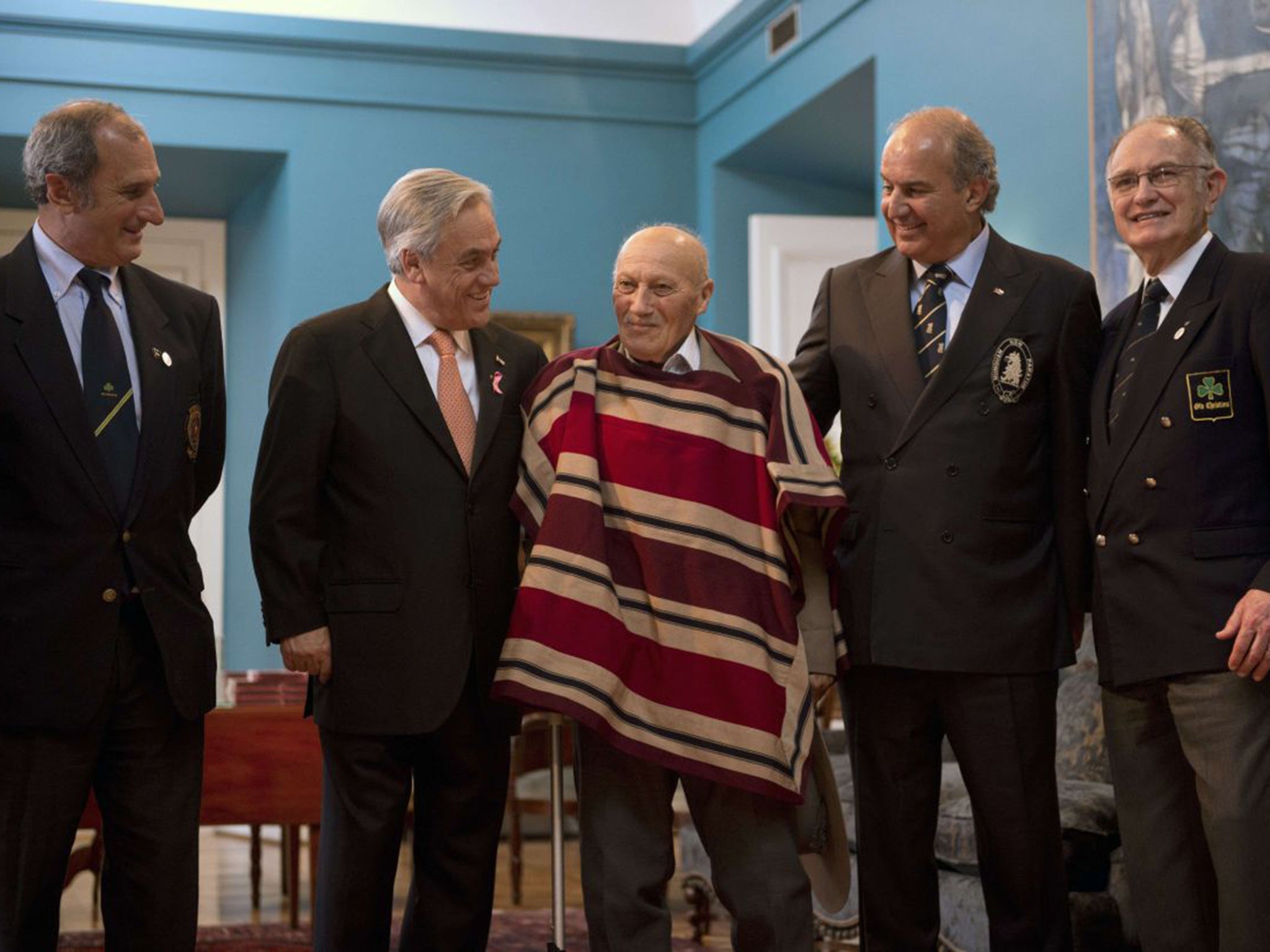 Methol, far right, with another survivor, Gustavo Zerbino (far left) and, centre, Sergio Catalan, the Chilean who led the rescue, on the 40th anniversary of the crash