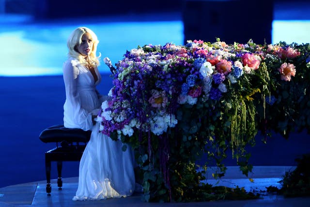 Lady Gaga performs at the Baku opening ceremony