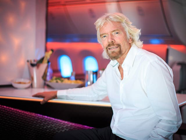Sir Richard Branson on board Virgin’s inaugural flight from Heathrow to Detroit