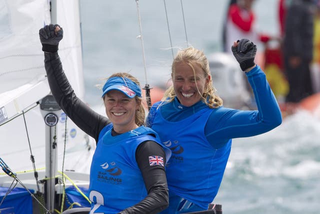 Hannah Mills (left) and Saskia Clark beat their main Kiwi 470 rivals Jo Aleh and Polly Powrie to take gold at the ISAF World Cup regatta in Weymouth
