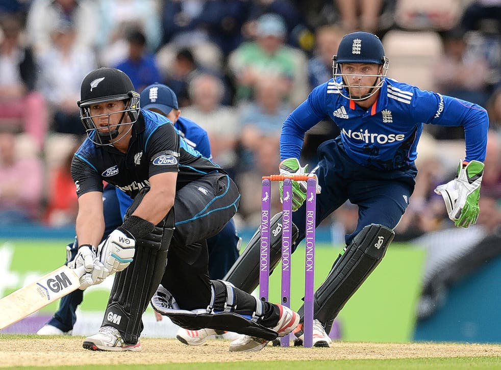 Ross Taylor (left) sweeps on his way to his second successive century