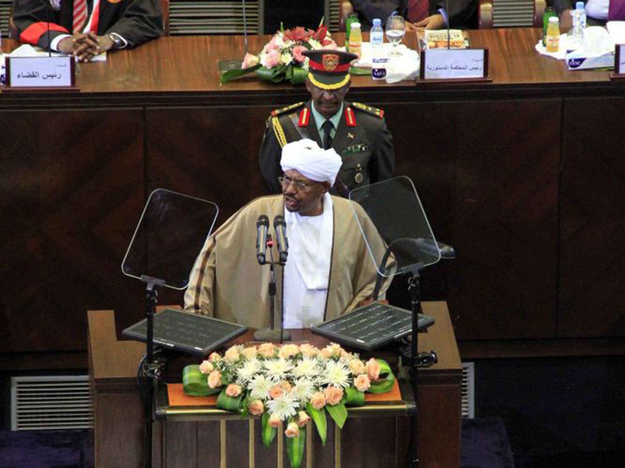 President Omar al-Bashir is sworn in at the National Assembly in Khartoum following his recent re-election