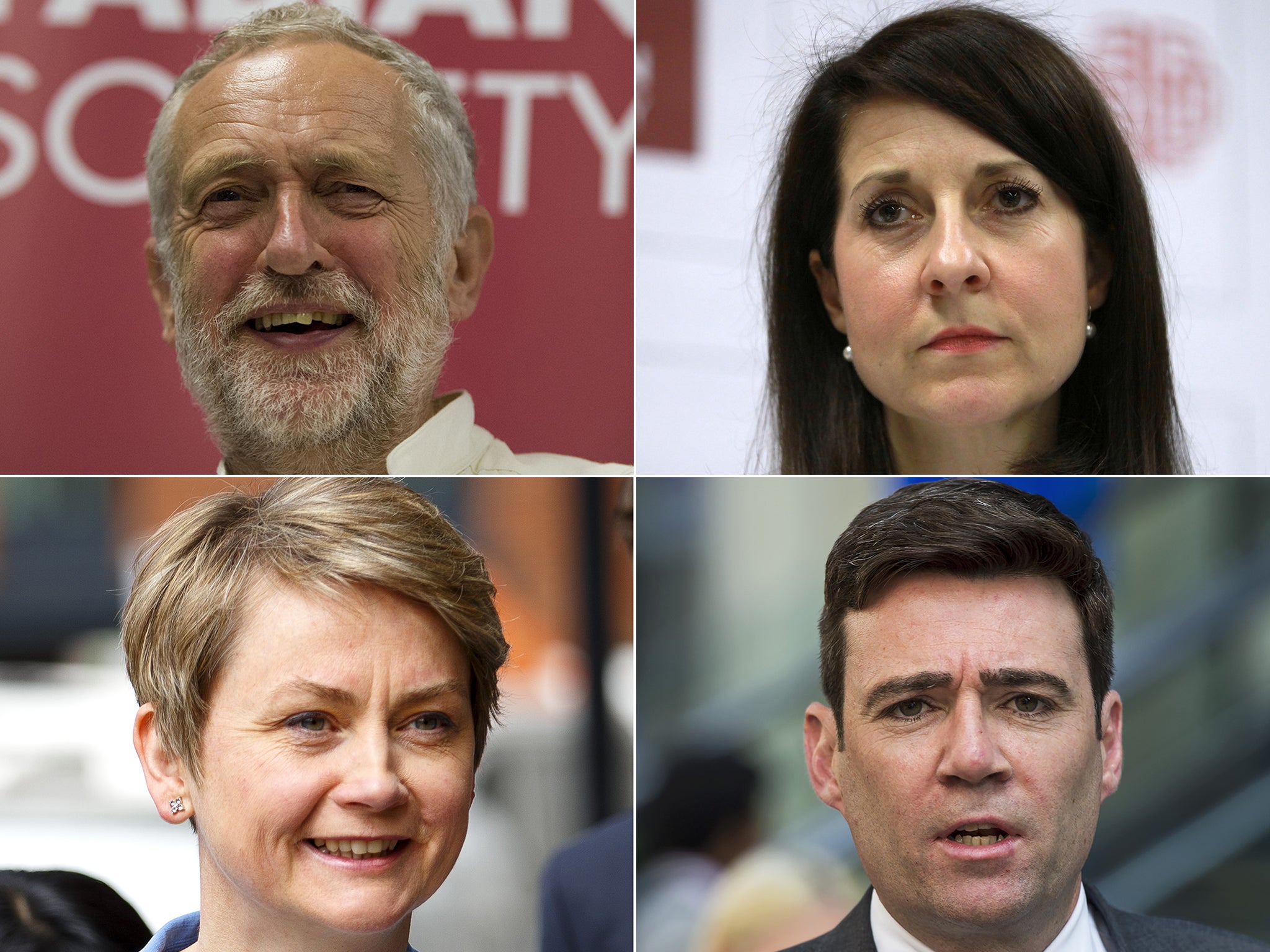 The four contenders (clockwise from top left): Jeremy Corbyn, Liz Kendall, Andy Burnham and Yvette Cooper