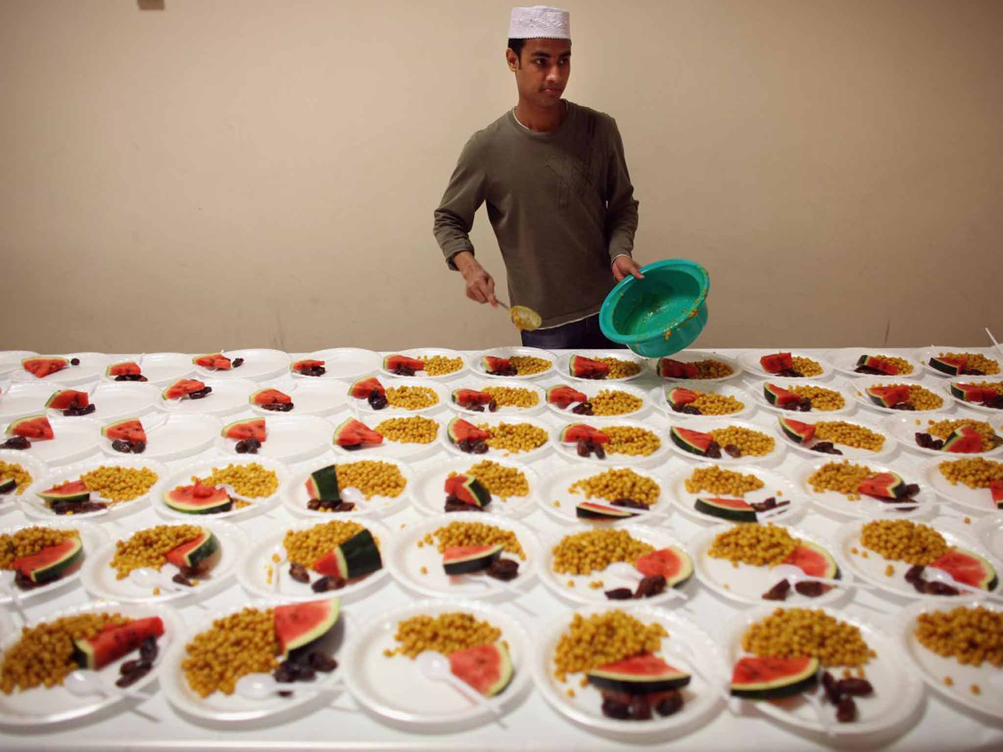 After dark: dinner is served at a London mosque