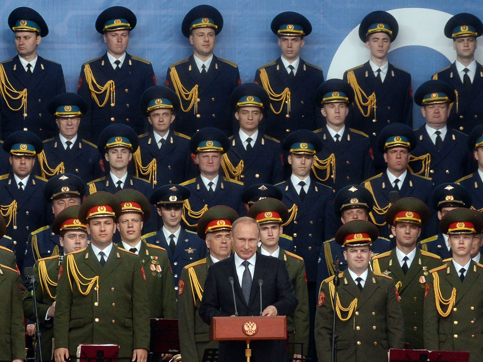 Russian President Vladimir Putin speaks at the opening of the Army-2015 international military forum