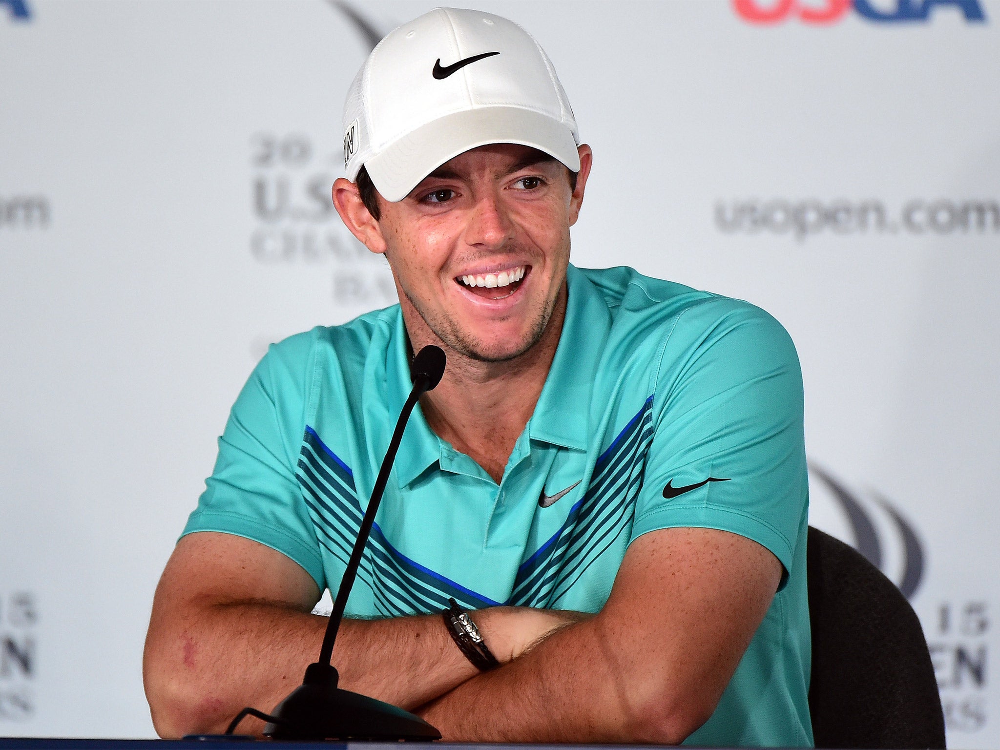 Rory McIlroy in relaxed mood at Chambers Bay on Wednesday