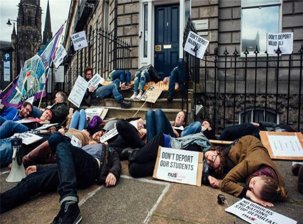 Students protest the deportation in Edinburgh