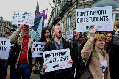 Students protest the deportation in Edinburgh