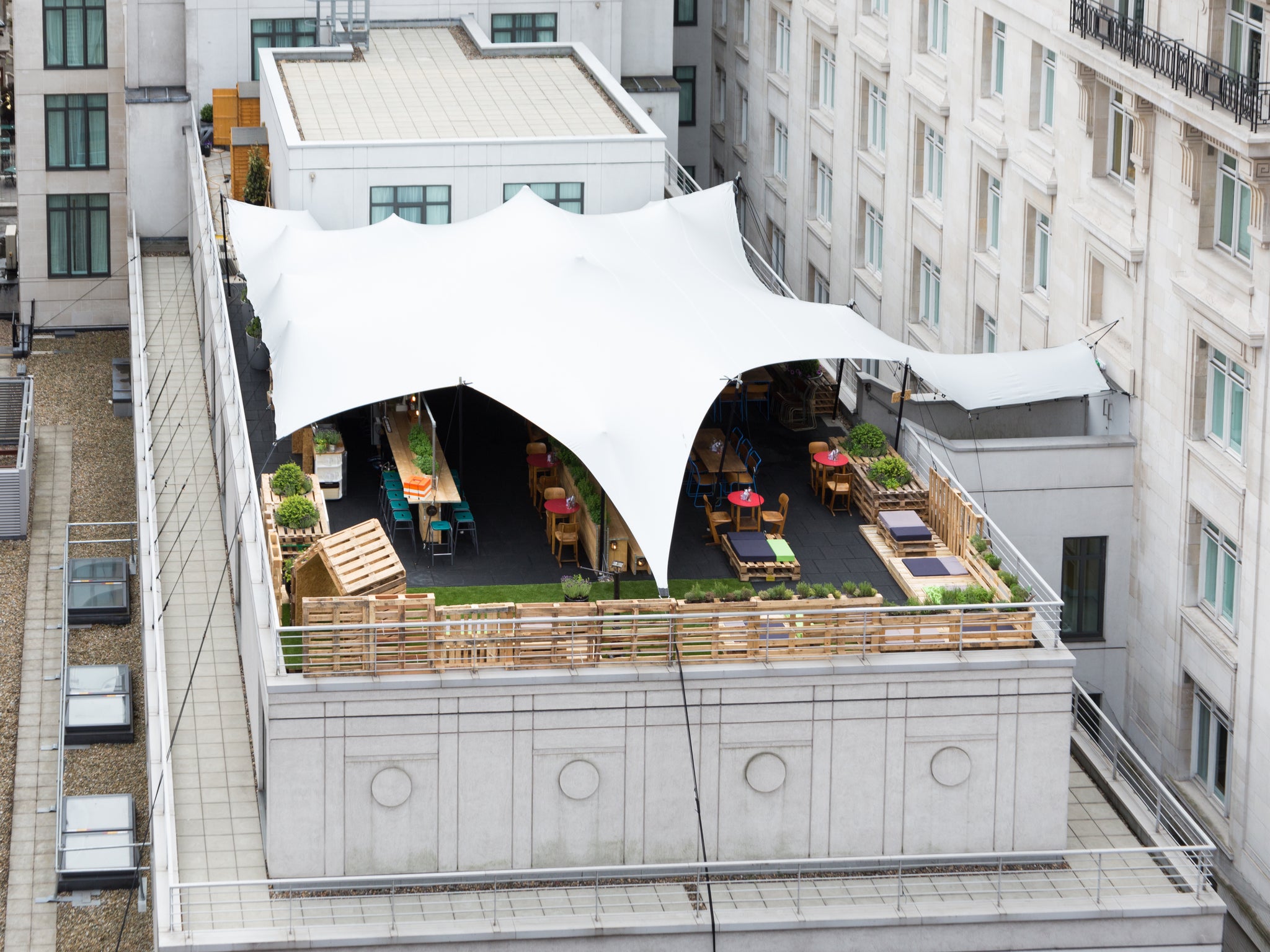Aerial shot of the new rooftop bar in Central London, Roofnic
