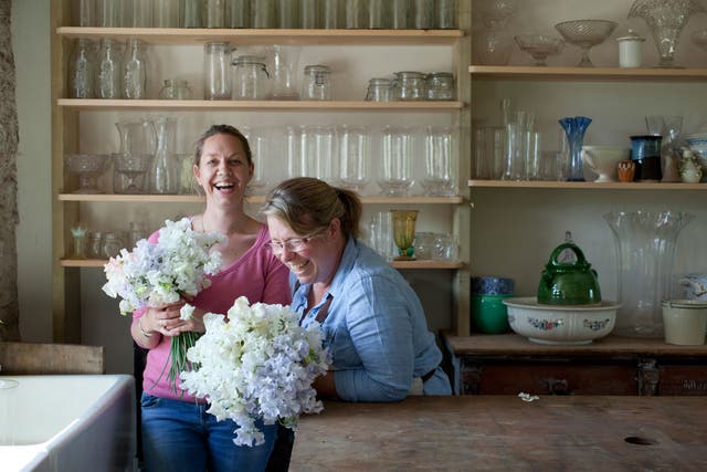 Georgie Newbery (right) with Sharon at her studio in Somerset