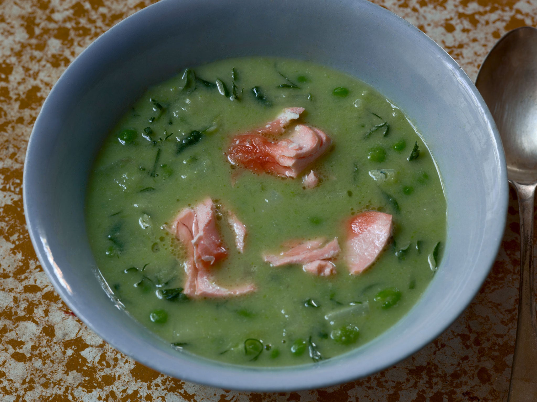Salmon tails are perfect for Mark's salmon and pea broth