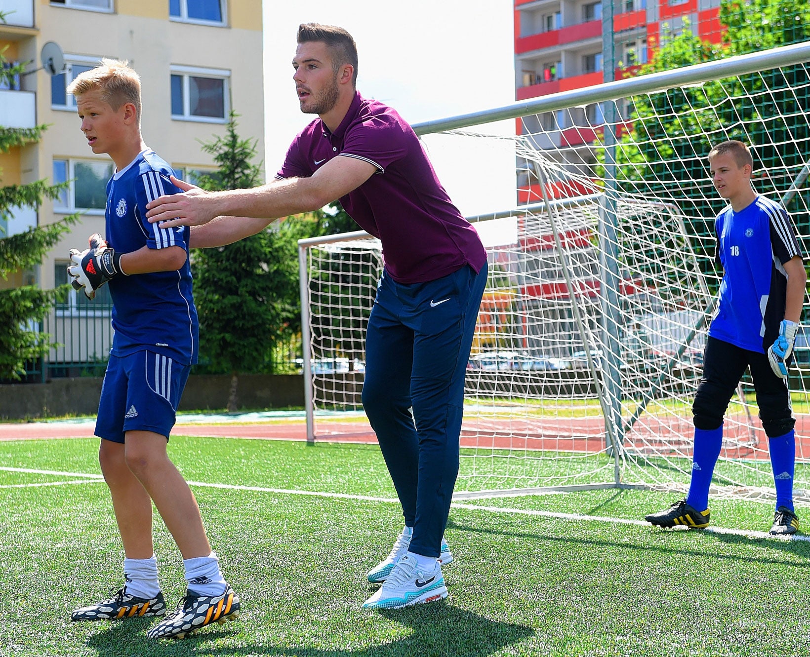 Jack Butland joins in a coaching session during a visit to Heyrovskeho School in Olomouc this week