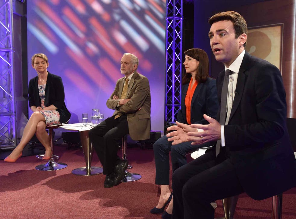 From left: Yvette Cooper, Jeremy Corbyn, Liz Kendall and Andy Burnham at a televised Labour leadership debate