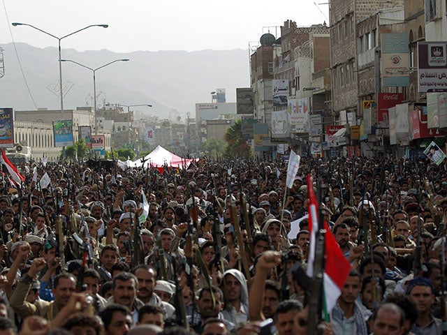 Yemeni supporters of the Houthis at a rally in Sanaa