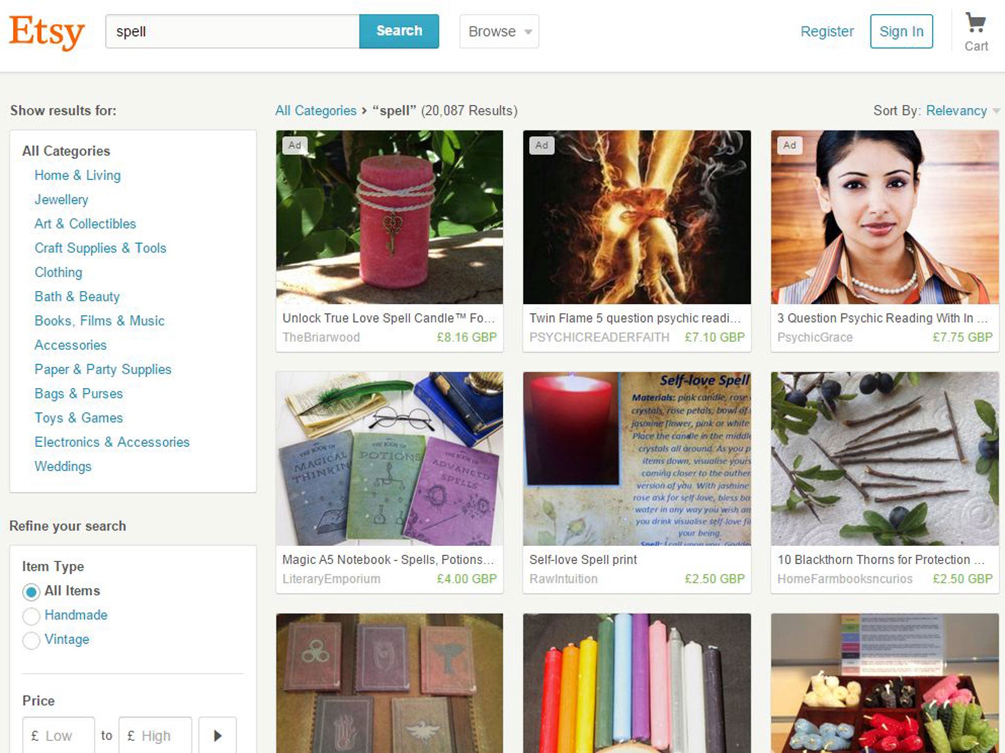 Etsy became popular with supernatural sellers after eBay banned spells and other metaphysical products in 2012
