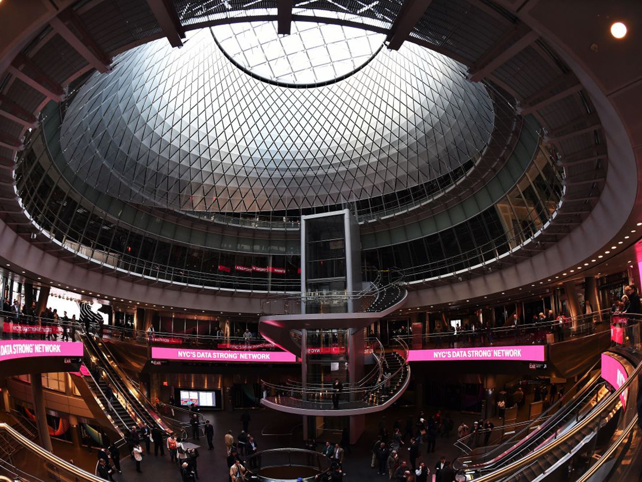 The ‘Sky-Reflector Net’, built into the Fulton Centre’s dome, funnels light below ground