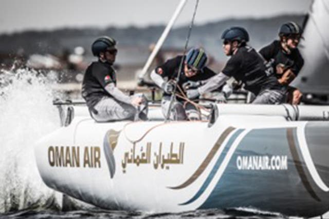 Stevie Morrison turned in a series of satisfying first day results on Oman Air at the Extreme Sailing Series regatta in Cardiff