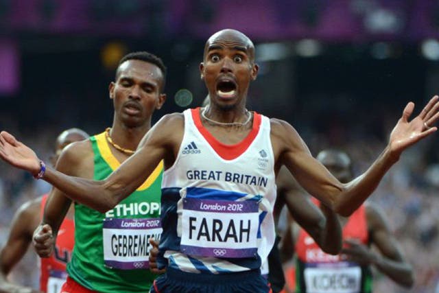 Mo Farah celebrates after winning the men's 5000m final at the London 2012 Olympic Games in London. It is alleged that the athlete missed two drug tests in the run-up to the Games