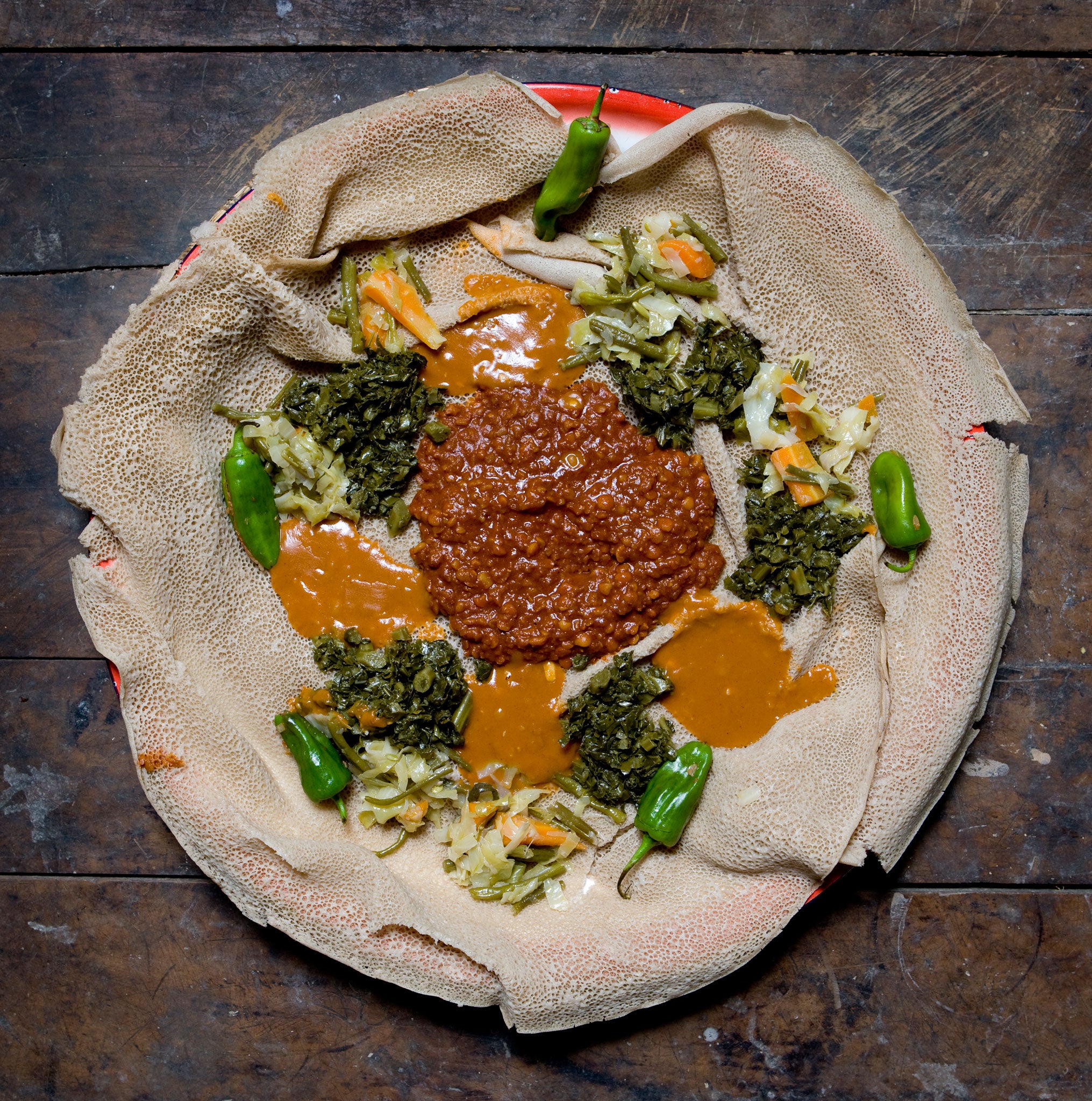 Bisrat's Enjara flatbread with churry and vegetables