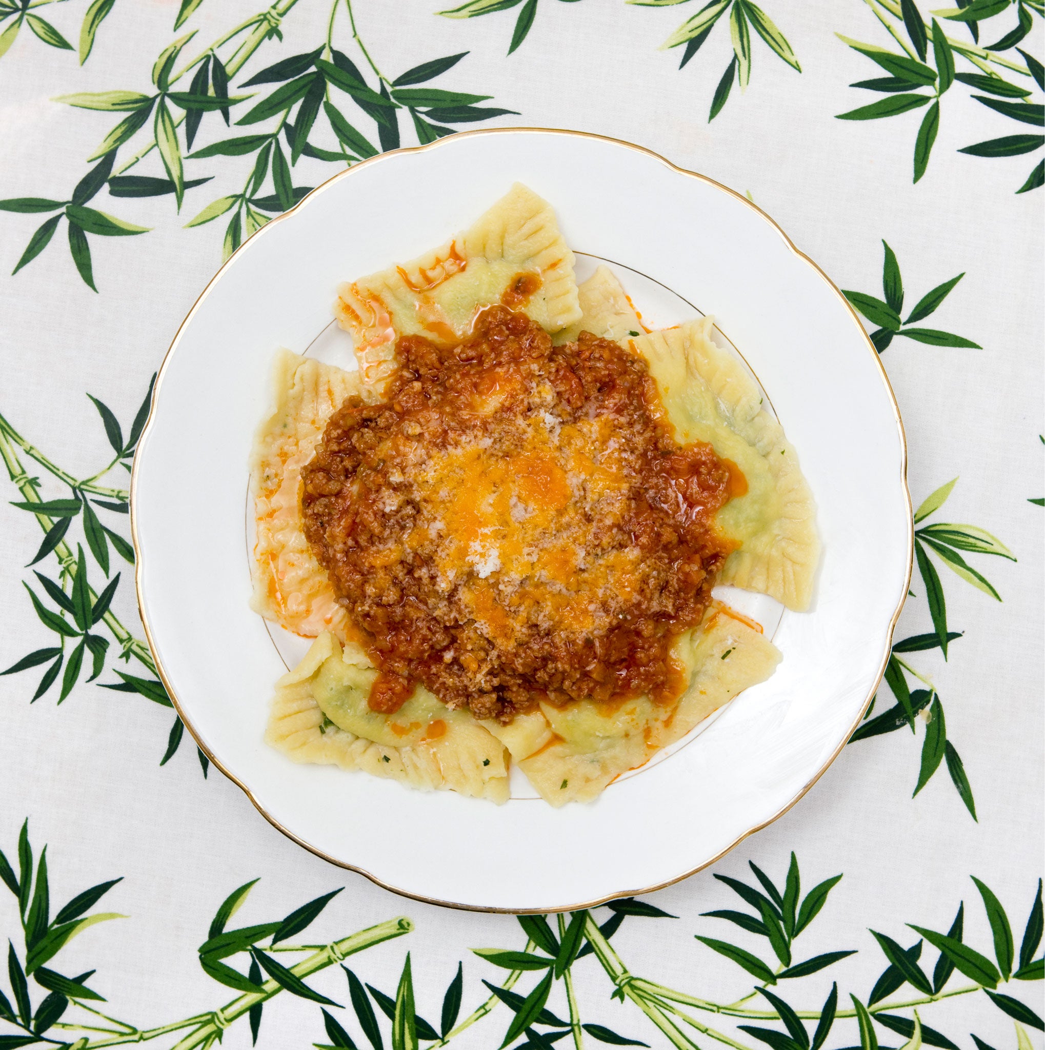 Marisa Batini's Swiss chard and ricotta ravioli with meat sauce