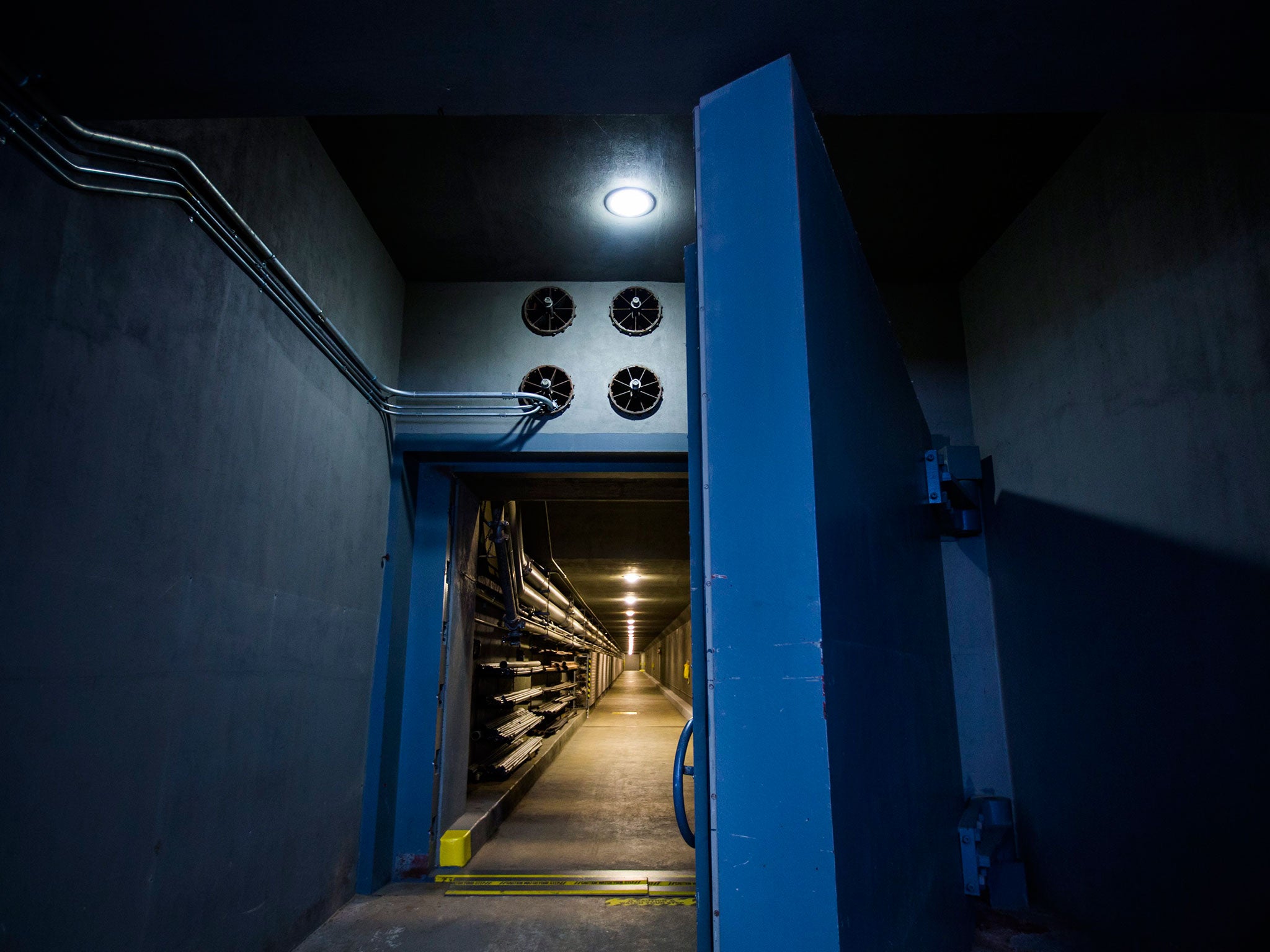 The 25-ton blast door of a once-secret nuclear bunker built for members of Congress is seen beneath The Greenbrier, a four-star resort near White Sulphur Springs, West Virginia