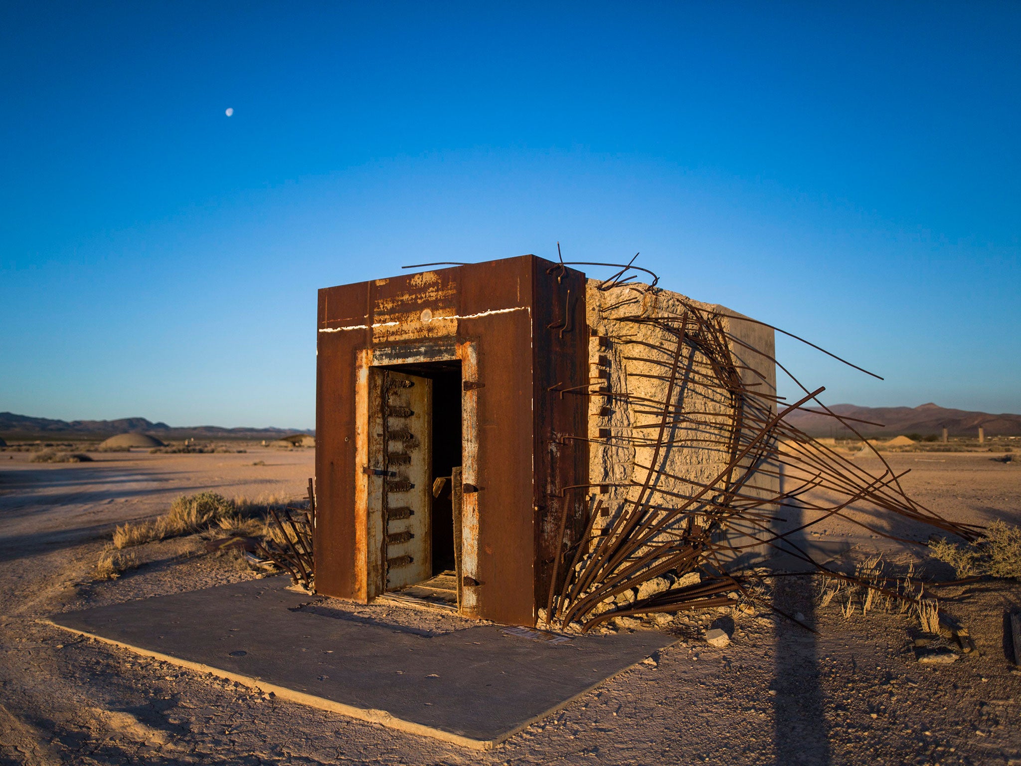 The Mosler bank vault, constructed to determine the effects of nuclear weapons on civil structures, survived a 37-kiloton blast in 1957 at the Nevada National Security Site, 100 miles (160 kilometers) northwest of Las Vegas, Nevada