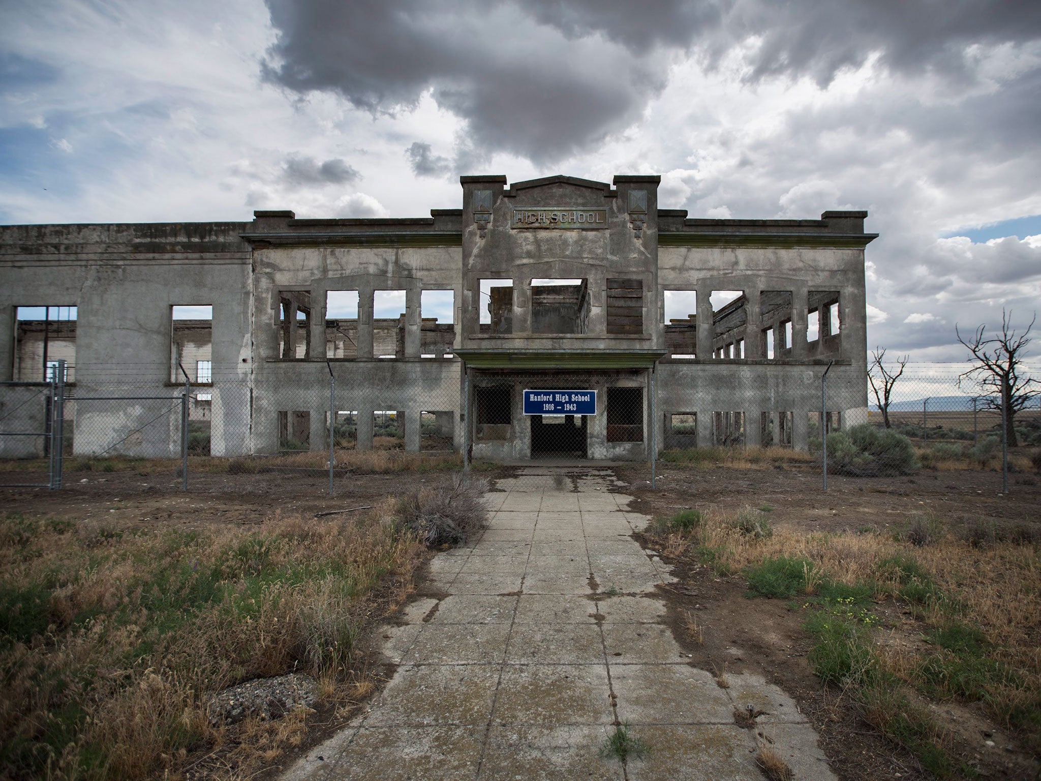 The remains of Hanford High School, which will become part of the soon-to-be-established Manhattan Project National Historical Park, are seen on the Hanford Site in Hanford, Washington