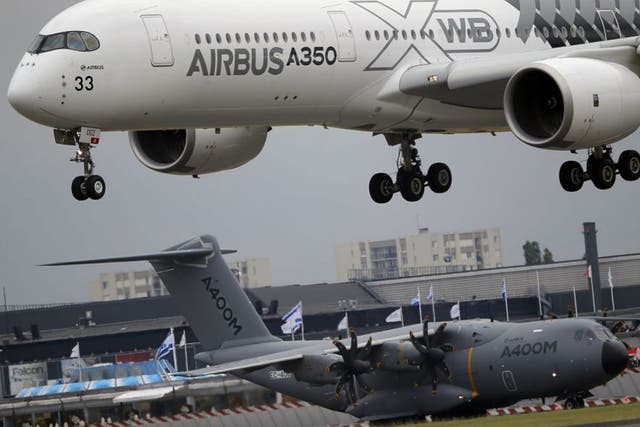 Airbus A350 comes in to land at the Paris Air Show