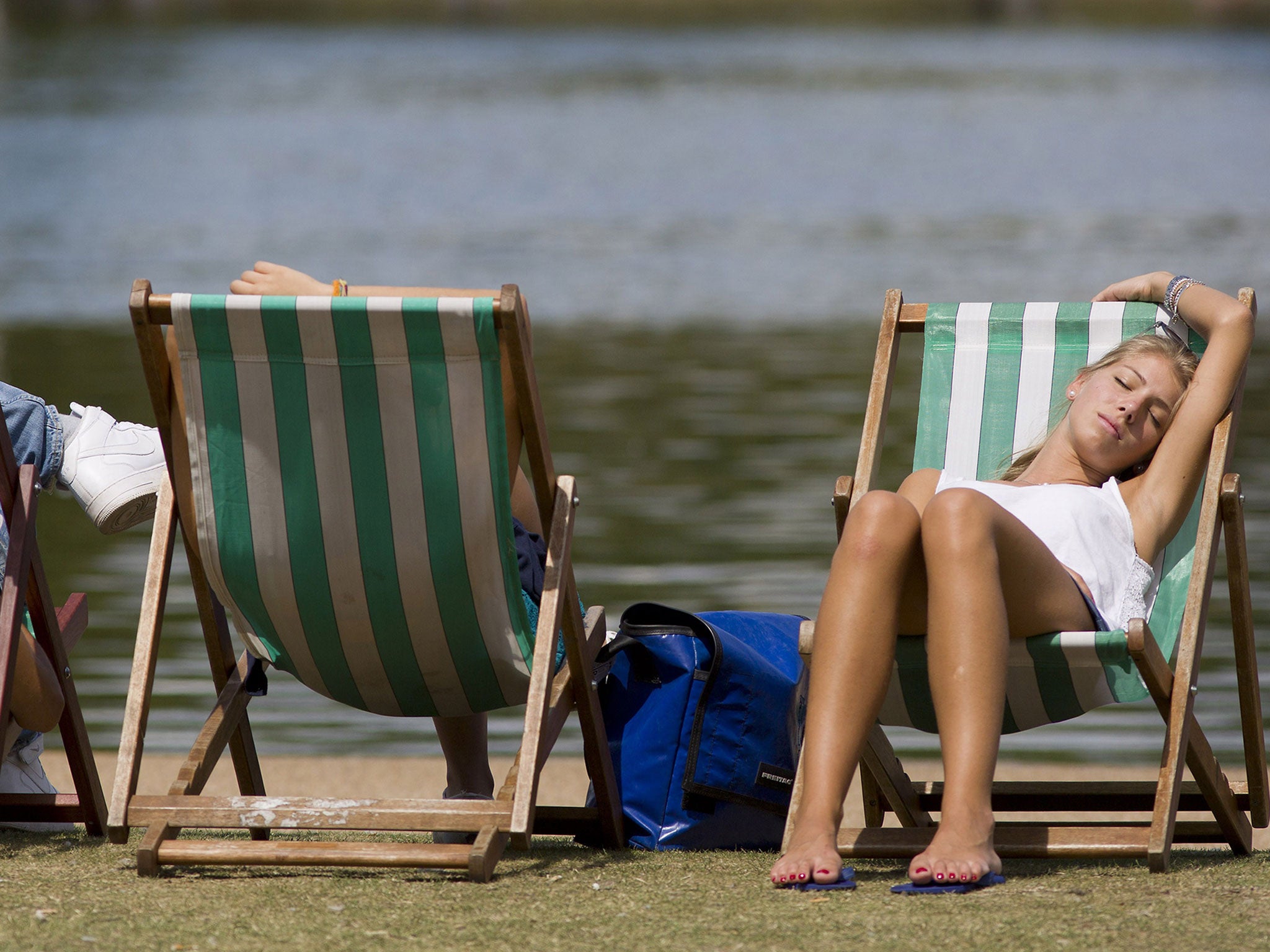 A more conventional place to use a deckchair, by the Serpentine in Hyde Park, central London