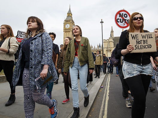 anti-austerity protesters at an earlier march against government policies