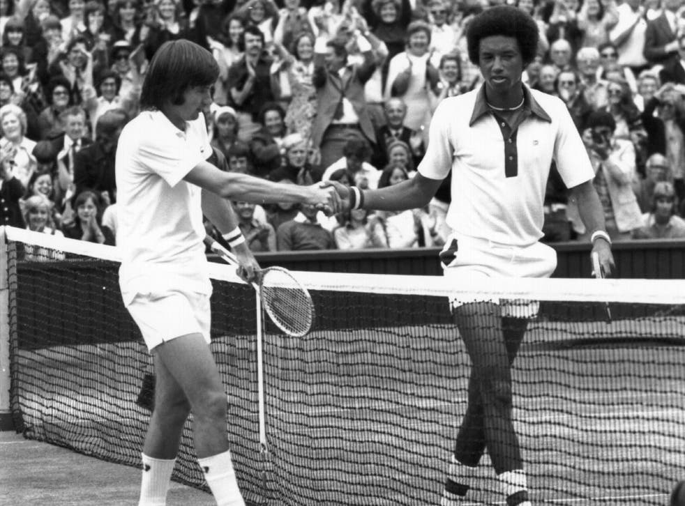 Arthur Ashe and Jimmy Connors after the 1975 Wimbledon final