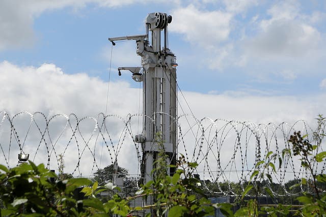 A general view of drilling equipment at the Cuadrilla exploration fracking site