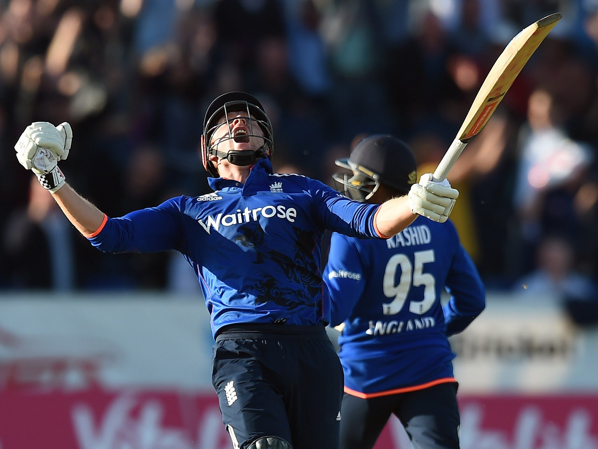 Jonny Bairstow celebrates as the win is clinched