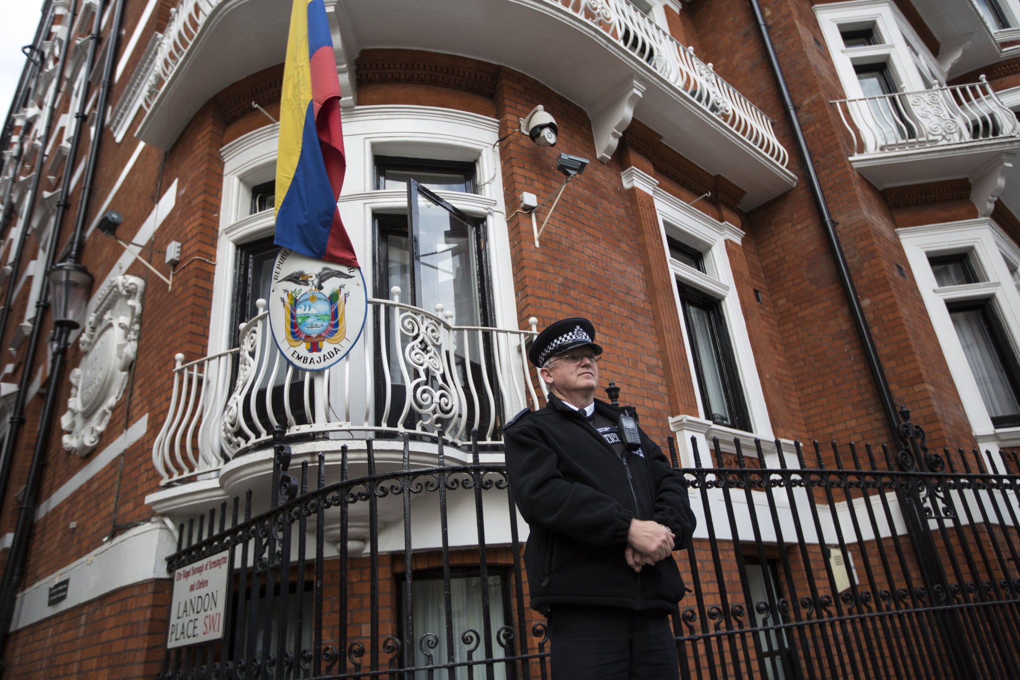 The Metropolitan Police maintain a constant presence outside the Ecuadorian embassy in London