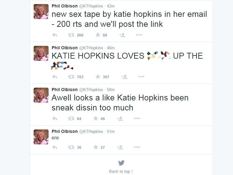 Katie Hopkins' twitter hacker posted claims they had a sex tape featuring the celebrity