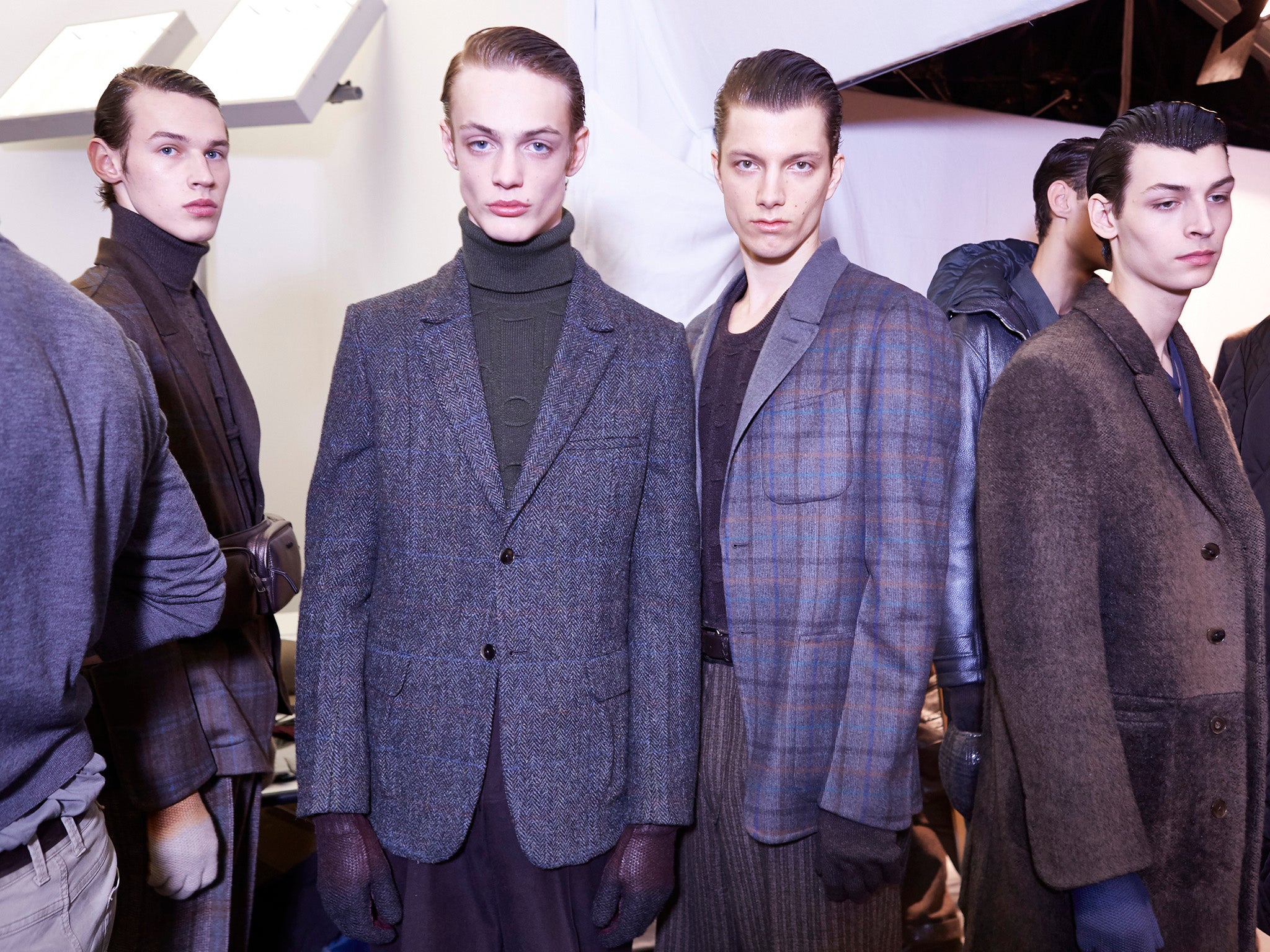 Backstage at shows cast by Jess Hallett for Ermenegildo Zegna Couture