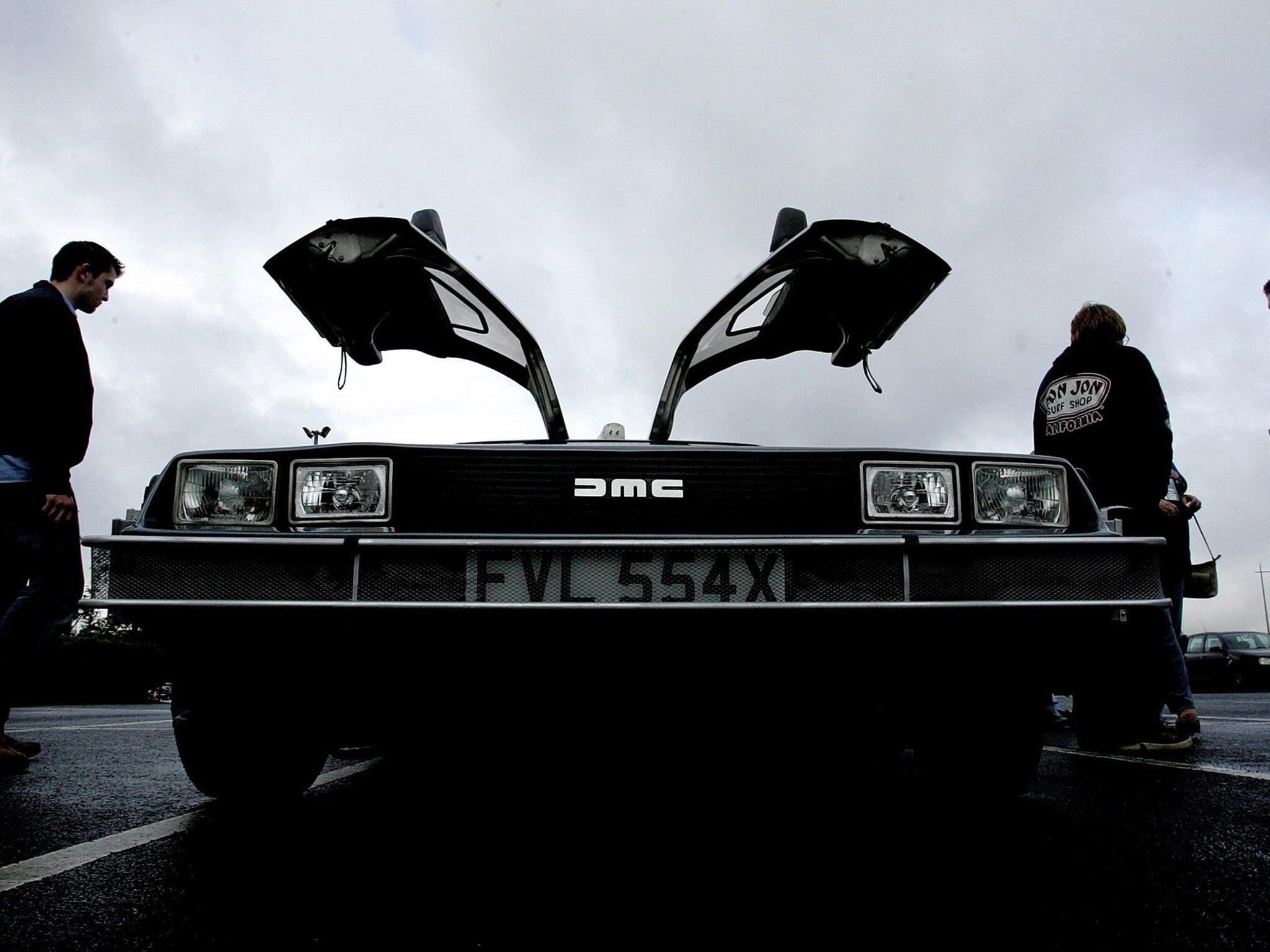 Wing men: anticipating a summer of DeLorean events, enthusiasts inspect a model in Belfast, where the sports car was built