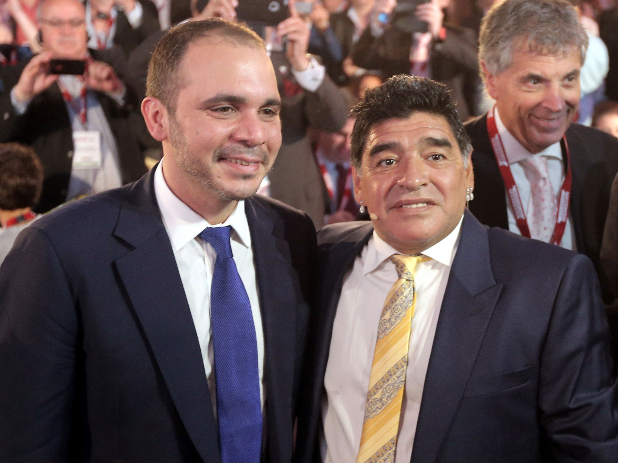 Prince Ali bin al-Hussein with Maradona before the May Fifa presidency election