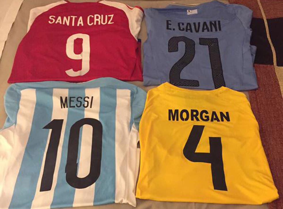 Wes Morgan shows off his collection of Roque Santa Cruz, Edinson Cavani and Lionel Messi's shirts