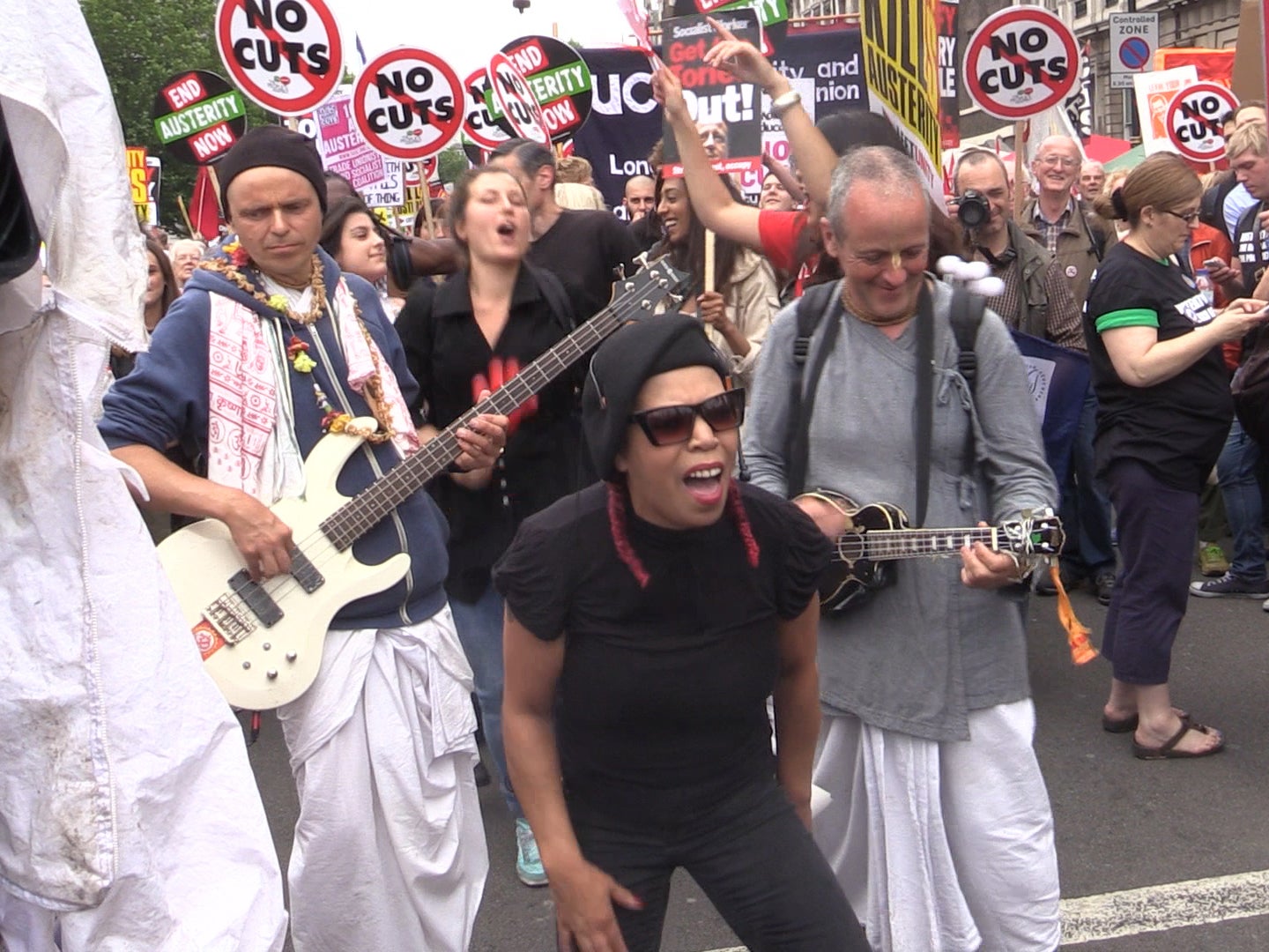 Street band performing The Troggs' 'Wild Thing' at the anti-austerity demonstration in London