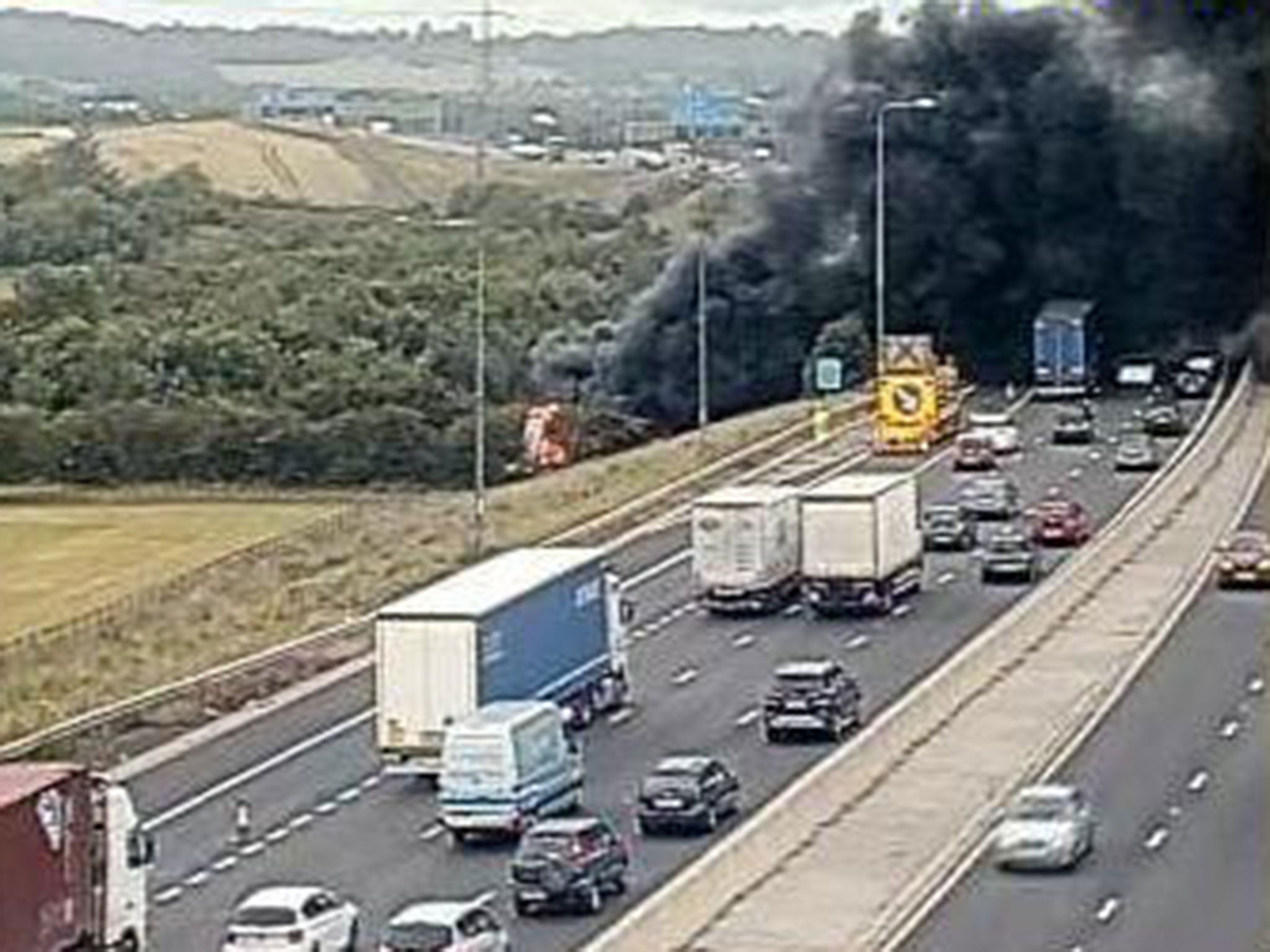 The fire on the M25 at its height